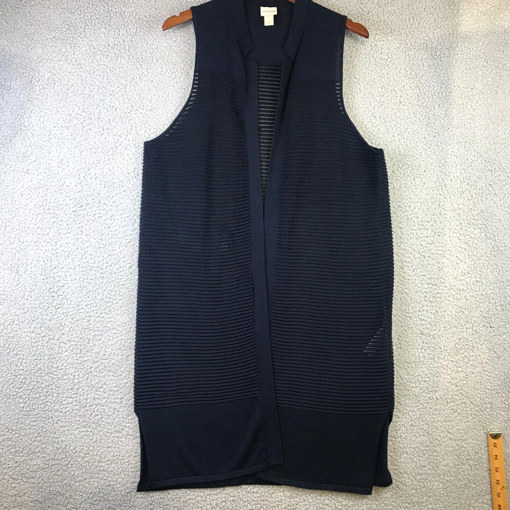 Chicos Womens Sleeveless Dress Large 16 Navy Blue Tunic Sheer No buttons